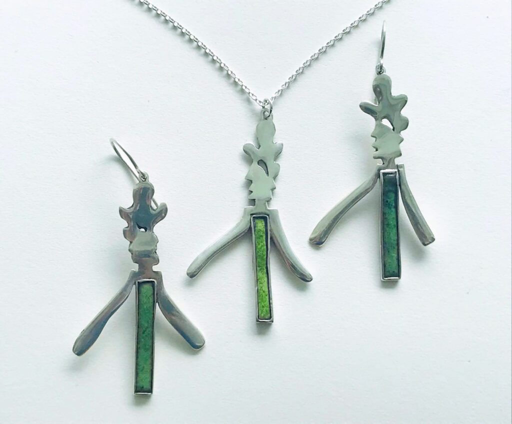 Janus pendant and earrings